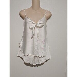 Miss Elaine Vintage 80s Liquid Satin Pajama Set Cami Top Tap Pants S Airbrush